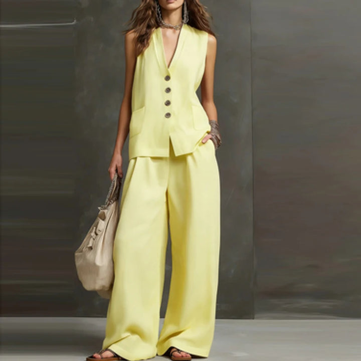Women Linen Cotton Vest Pants Suit Women Casual Two Piece Set Office Ladies Summer 2 Piece Set Women Outfits