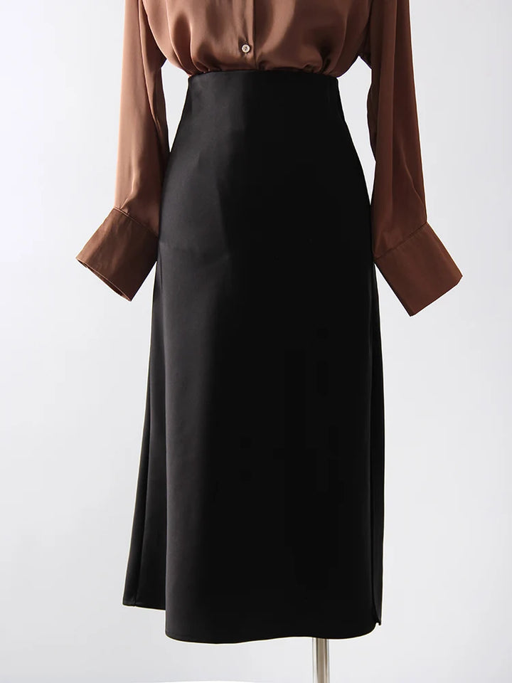 Midi Satin Skirts Women Luxury Summer Black Formal Silk Office Skirt With Slit A Line Green Midi Skirt Burgundy Women Elegant