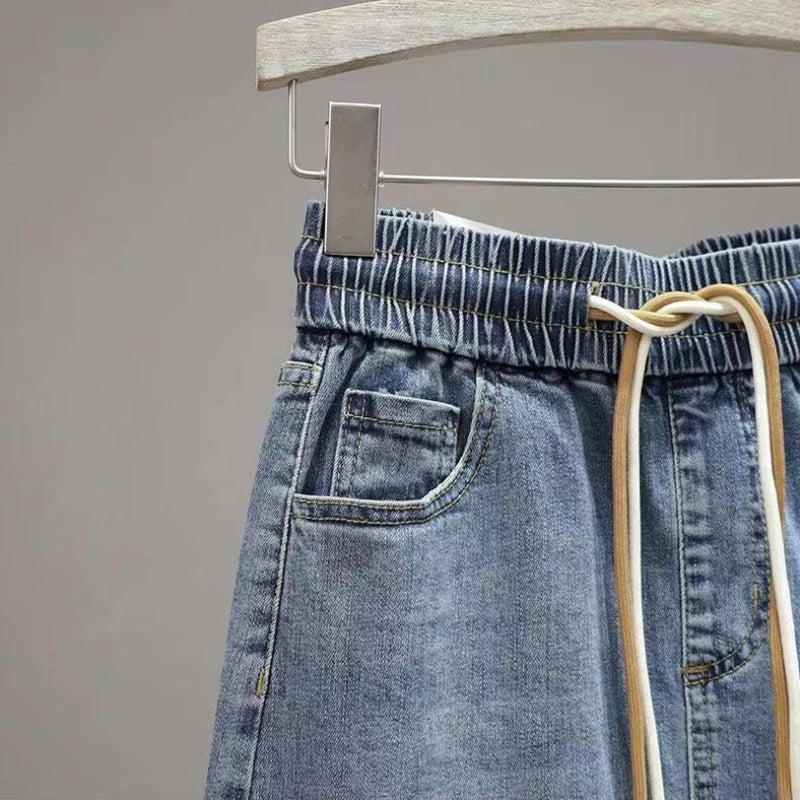 Female Jeans Skirts Thin Elastic Waist Tie Women&