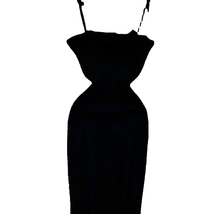 2024 Ribbed Lace Up Dress  Elegant Solid Slim Ruffle Trim Dress Women&
