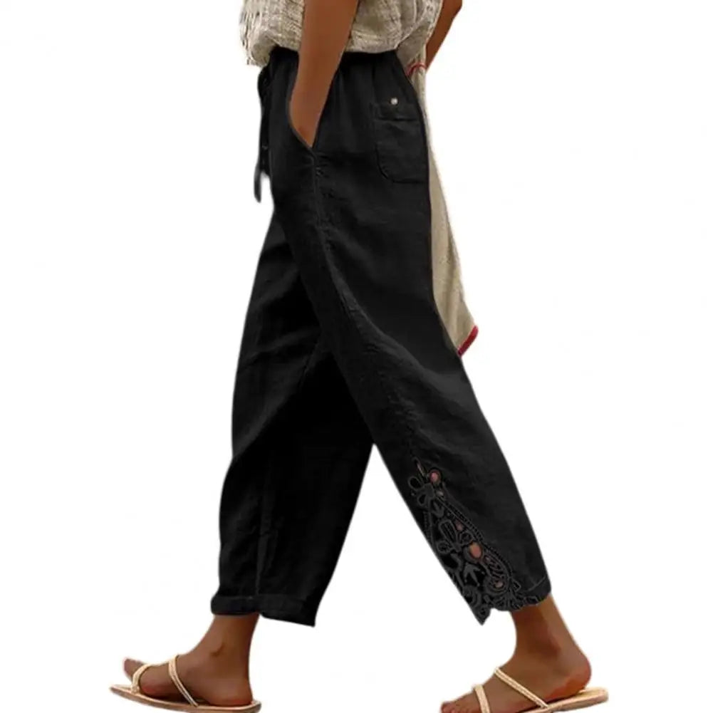 Women Pants Trousers Women’s High Waist Pants Adjustable Drawstring Waistband Trousers Loose Fit Summer Pants for Travel Work
