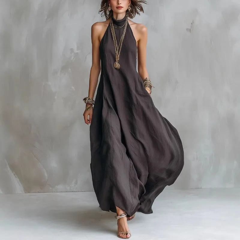 Bohemian Halter Neck Maxi Dress Sleeveless Loose Flowy Summer Dress for Women