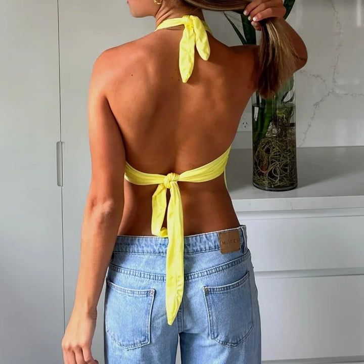 Satin Halter Tank Tops Women Sexy Deep V Neck Sleeveless Slim Fit Crop Cami Shirt Y2k Fairycore Backless Tie Back Going Out Tops