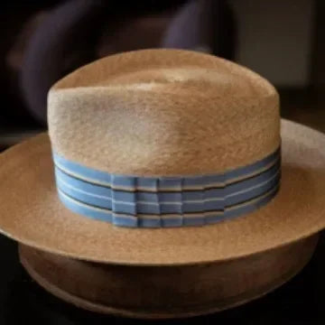 Straw Hat Breathable Braided UV Sun Protection Wide Brim Striped Ribbon Boater for Beach Summer Vacation Outdoor Men Women