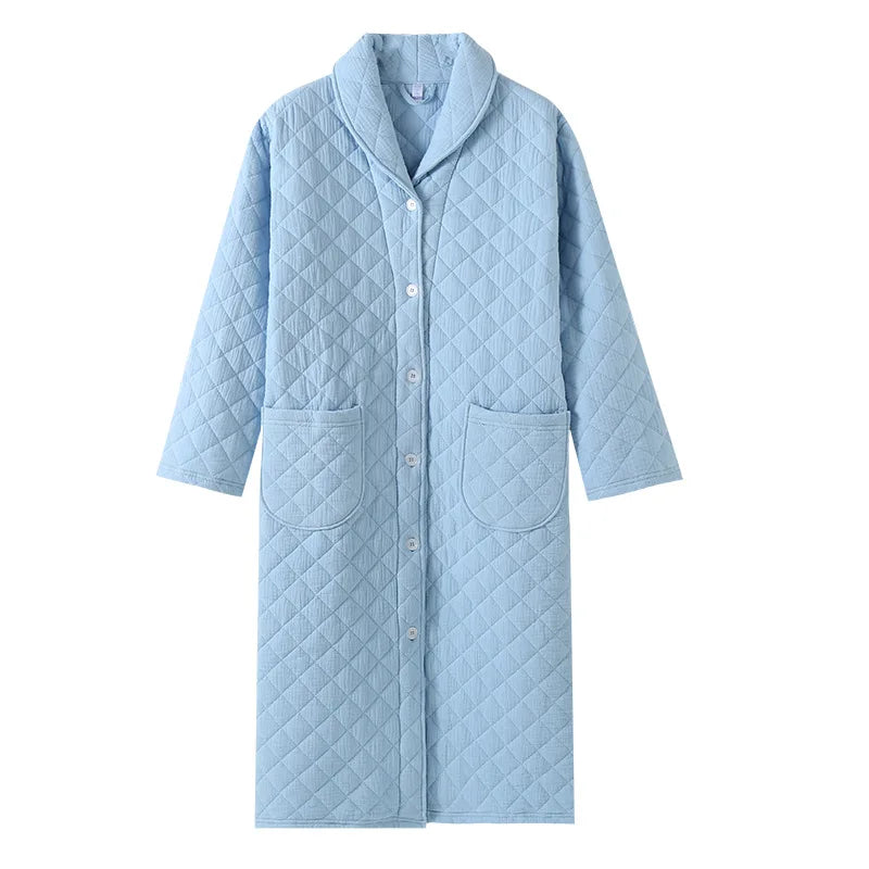 Autumn Winter Women Warm Cotton with Filler Robe Ladies Bathrobe Female Long Sleeve Dressing Gown Robes Simple Home Clothes