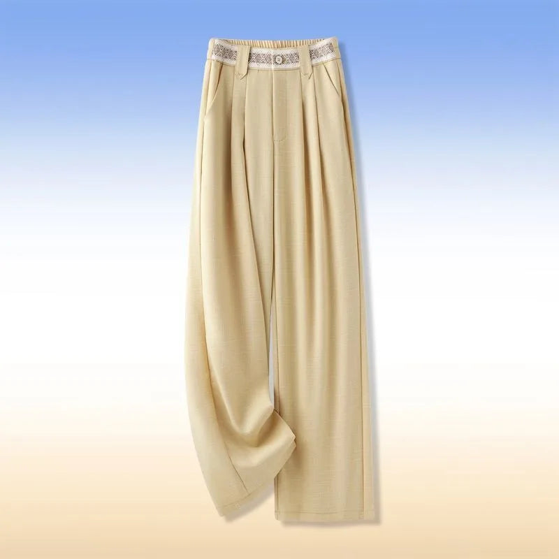Women Linen Wide Leg Pants High Waist Narrow Straight Loose Casual Summer Trousers
