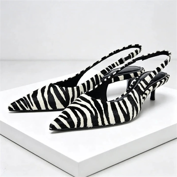 Elegant Zebra Print Design Kitten Heel Pumps Women Sexy Pointed Toe Slingbacks High Heels for Ladies Comfortable Designer Shoes