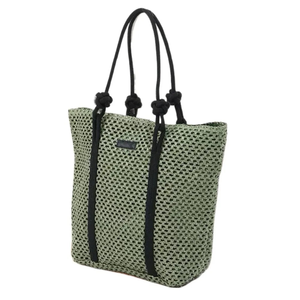 Handmade Straw Woven Bags Large Capacity Zipper Closure Beach Handbags Top-Handle Solid Color Women&