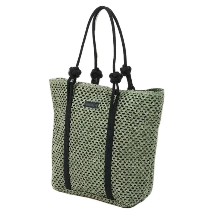 Handmade Straw Woven Bags Large Capacity Zipper Closure Beach Handbags Top-Handle Solid Color Women&