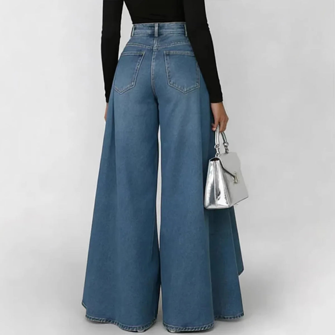 Denim Pant Women Jeans Vintage Wide Leg Long Pants High Waist Straight Trousers Y2k Streetwear Elegant Splice Work Casual Summer