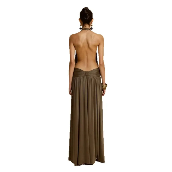 Dresses For Woman Party Wedding Evening Dress Vestidos Lady Temperament Elegant Sexy Pleated Neck Halter Sleeveless Banquet Chic
