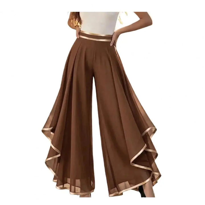 Women Wide Leg Pants Elastic High Waist Moisture-wicking Double-layer Side Seam Casual Trousers Layering Design Summer Pants