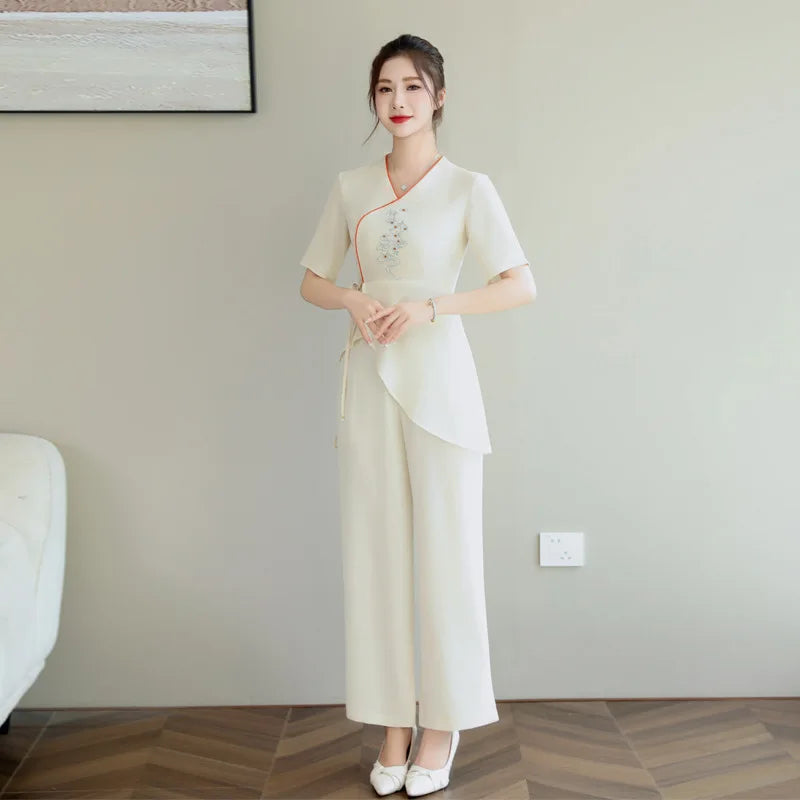 Woman Work Clothes Suit Hotel Waiter Beauty Salon Spa Massage Nail Cafe Sexy Foot Bath Sauna Technician Overall Pants Uniform