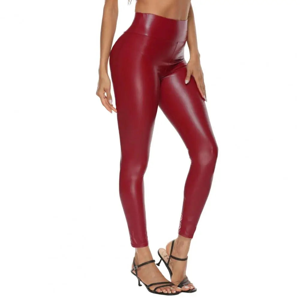 Tight-fitting Faux Leather Leggings Faux Leather Pants High Elasticity Tight Fit High Waist Long Trousers Hip Lifting Leggings