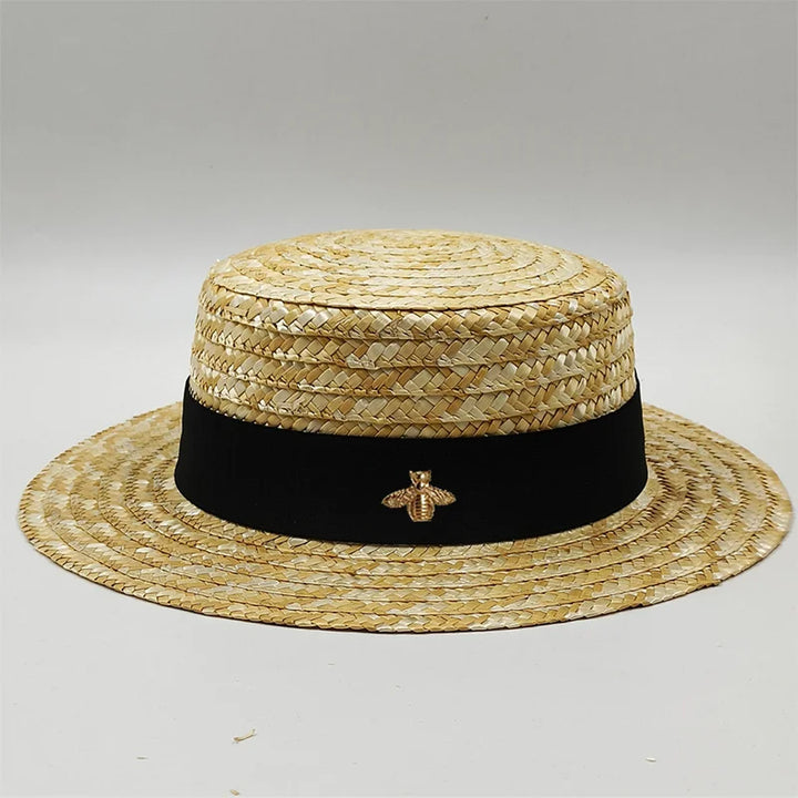 Ladies Straw Hat Sun Fedora Hats Hepburn hat Shiny European American Retro Gold Braided Female Sunshade Flat Sequins Hat gorras