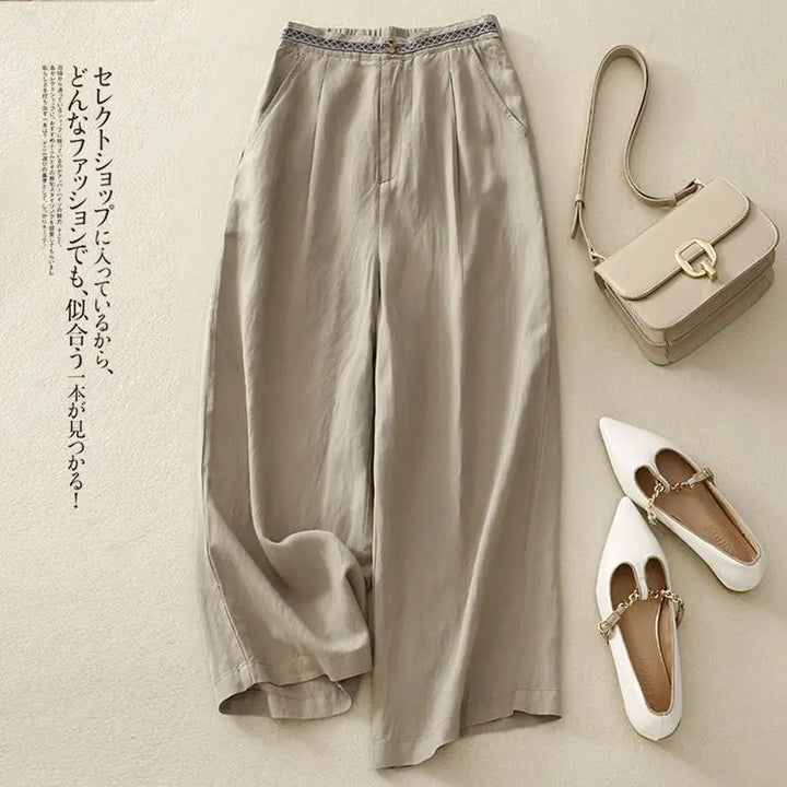 Linen Wide Leg Pants Women Loose Flowy Versatile Cropped Trousers