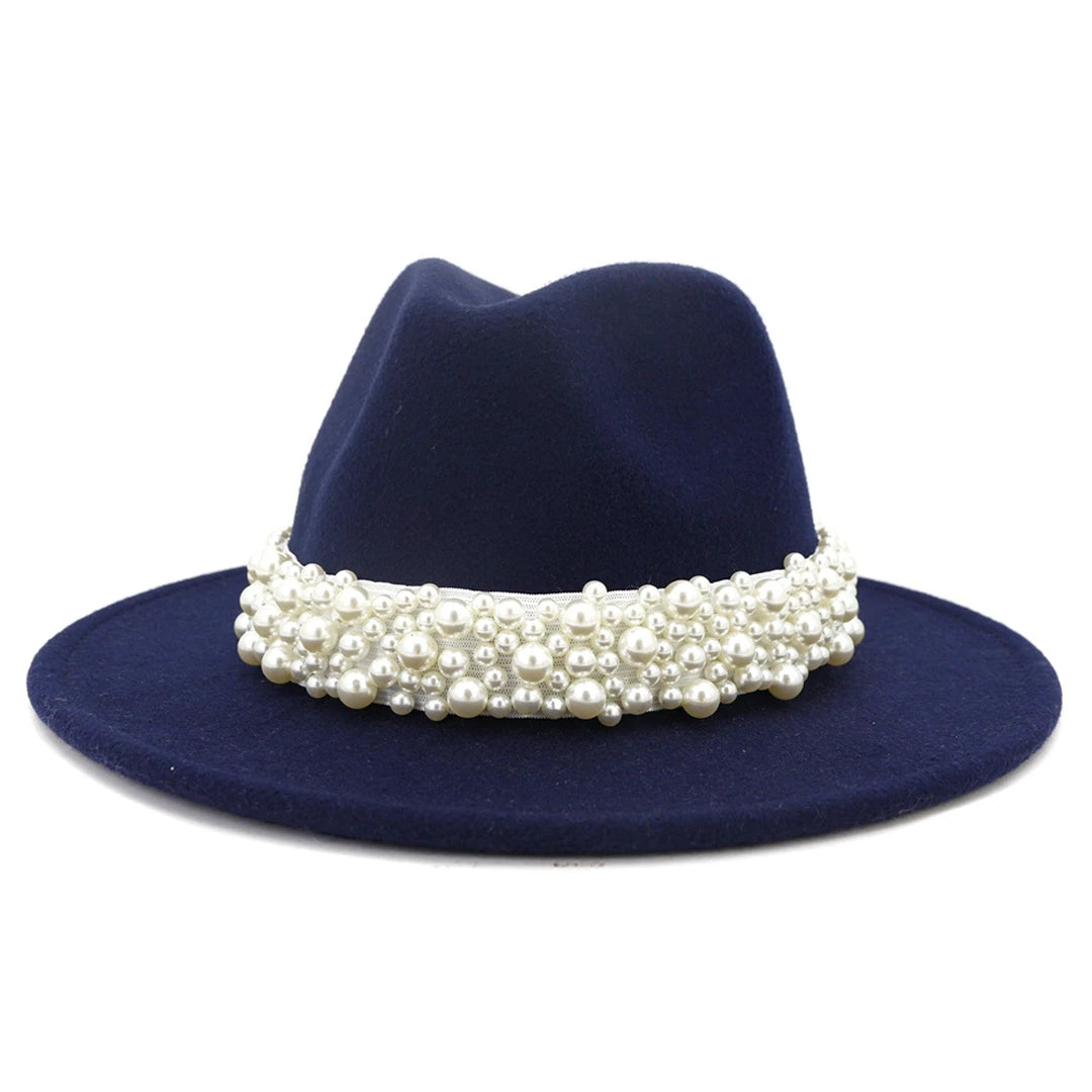 Fedora Hats for Women Wool Felt Panama Hat with Pearl Band Wide Brim Felt Hat Classic Trilby Jazz Hat Church Hats Women Elegant