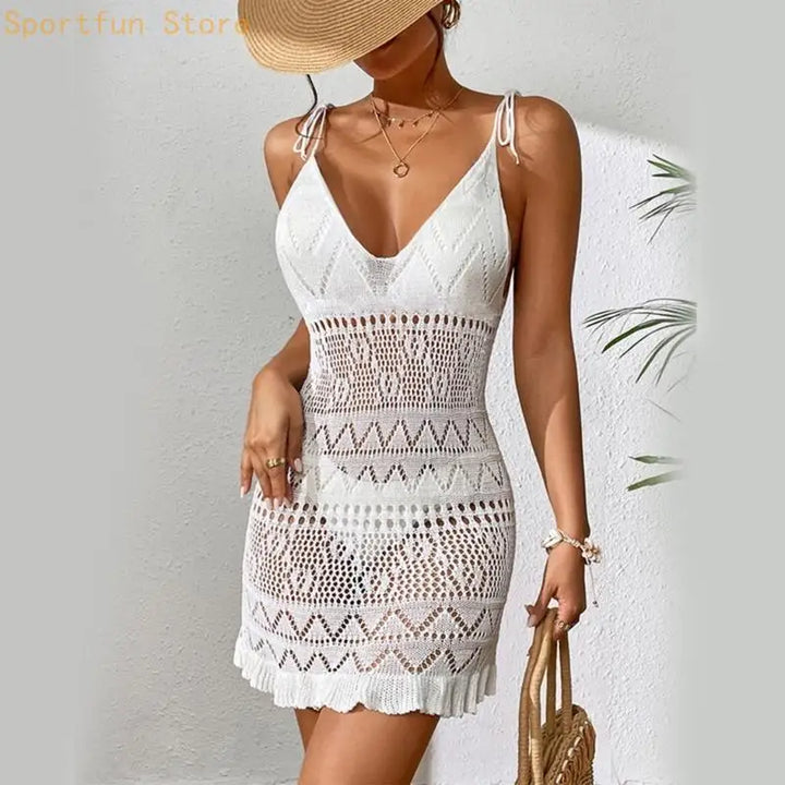Womens Bathing Suit Cover Up Hollow out Beach-Dress Crochet Swimsuits Cover Up X7JD