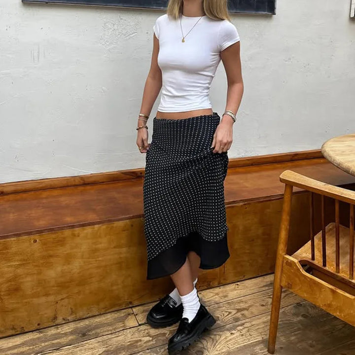 Wave Dot Midi Skirt for Women in Summer 2025  New Printed Slimming Straight Tube A-line Mesh Skirt