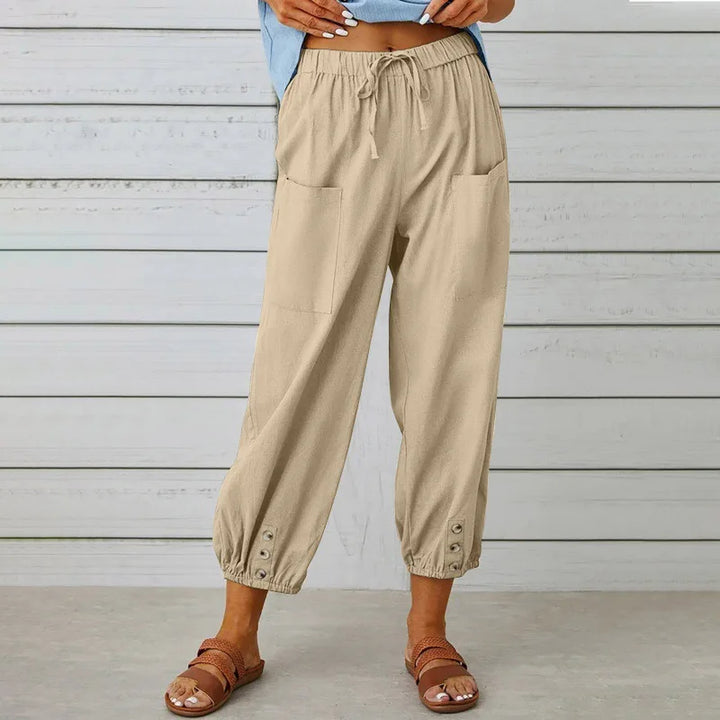 Women Cotton Linen Pants 2025 Autumn Solid Color Elastic Waist Loose Straight Trousers Female Harajuku High Waist Wide Leg Pants