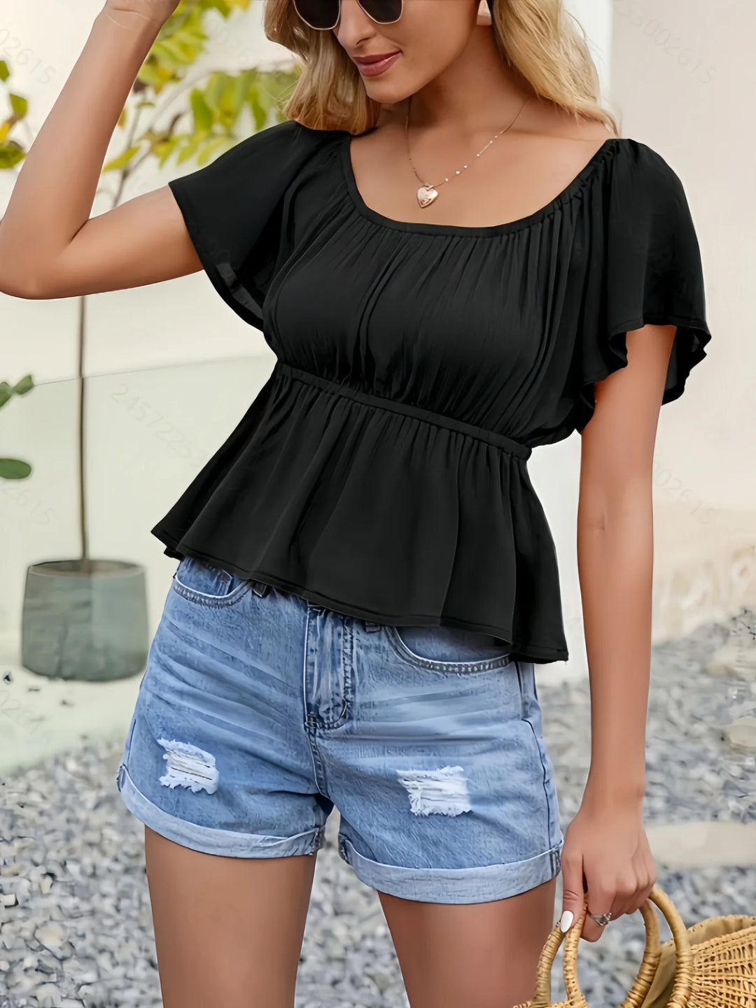 Elegant Solid Color Versatile Off-Shoulder Hem Top for Women