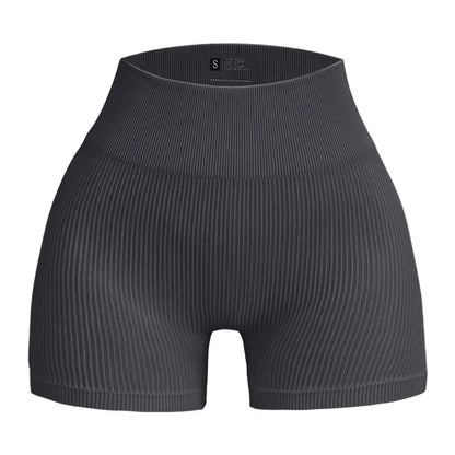High-waisted Yoga Pant For Women, Designed To Lift And Shape, Tight-fitting With Solid Color And Ribbed Texture, Sports  Shorts
