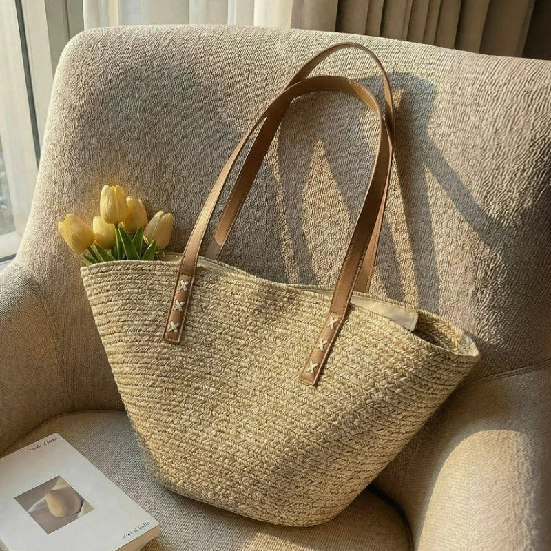 New Summer Fashion Women Top-Handle Bags Large Capacity Straw Shoulder Bag for Beach Vacation Versatile Commuting Beach Bag