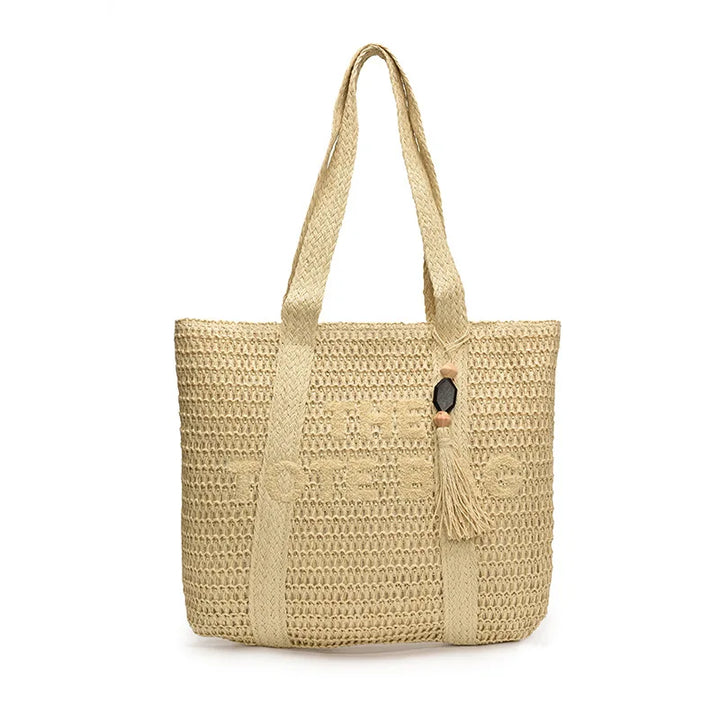 Hand-Woven Handbags Summer Ladies Woven Bag Fashion Handmade Simple Large Capacity with Tassel Pendant Shopping Handbag Tote