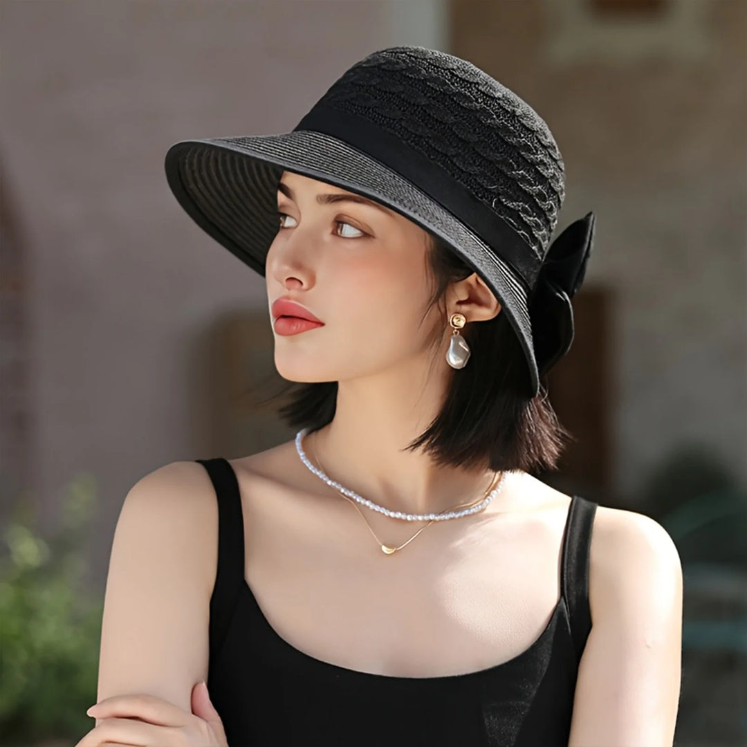 Elegant Wide Brim Straw Hat With Bowknot Summer Beach Sun Protection For Women Outdoor Travel Photography