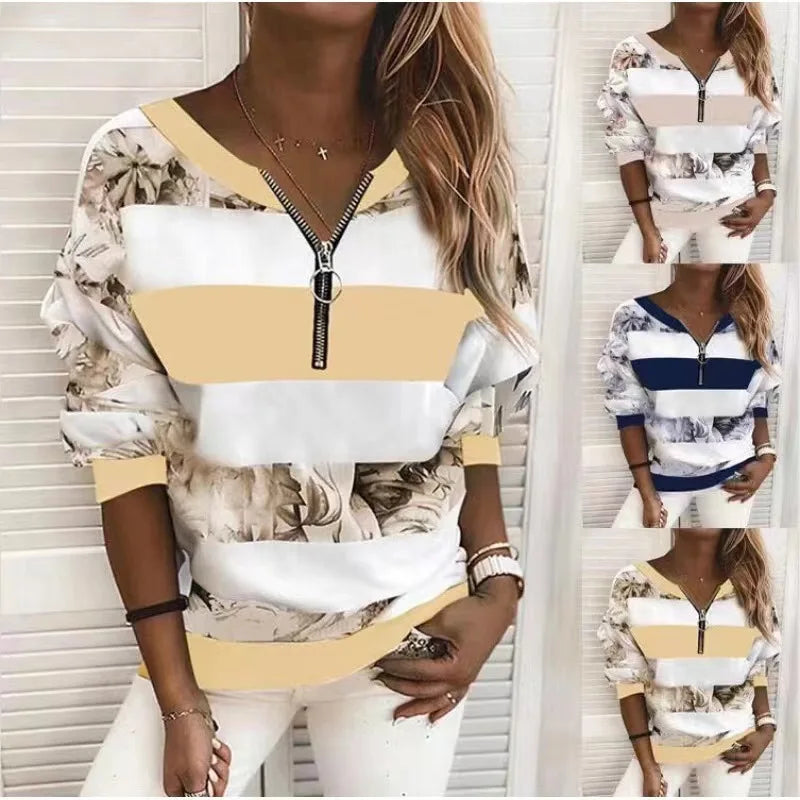 V-Neck Long Sleeve Pullover Women&