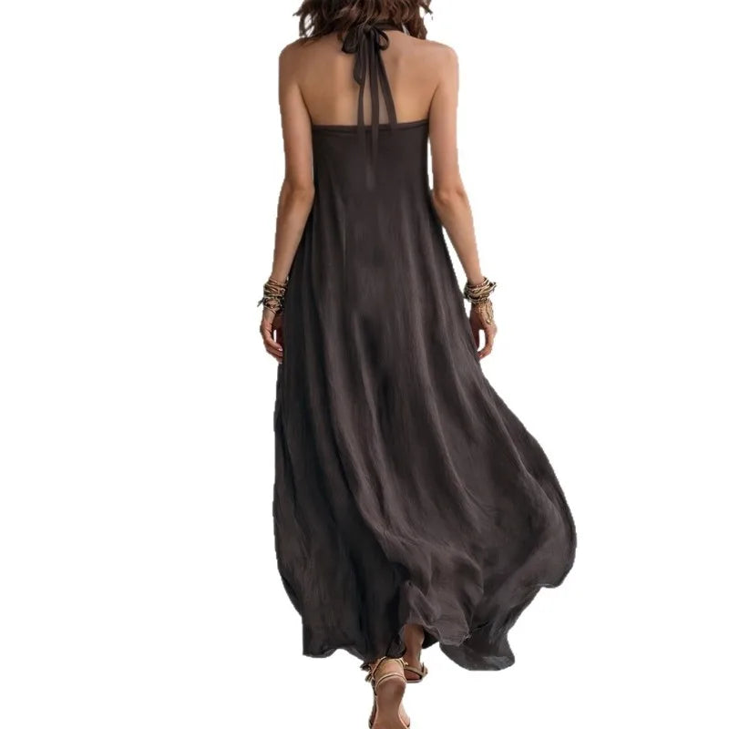 Bohemian Halter Neck Maxi Dress Sleeveless Loose Flowy Summer Dress for Women