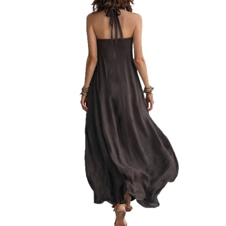 Bohemian Halter Neck Maxi Dress Sleeveless Loose Flowy Summer Dress for Women