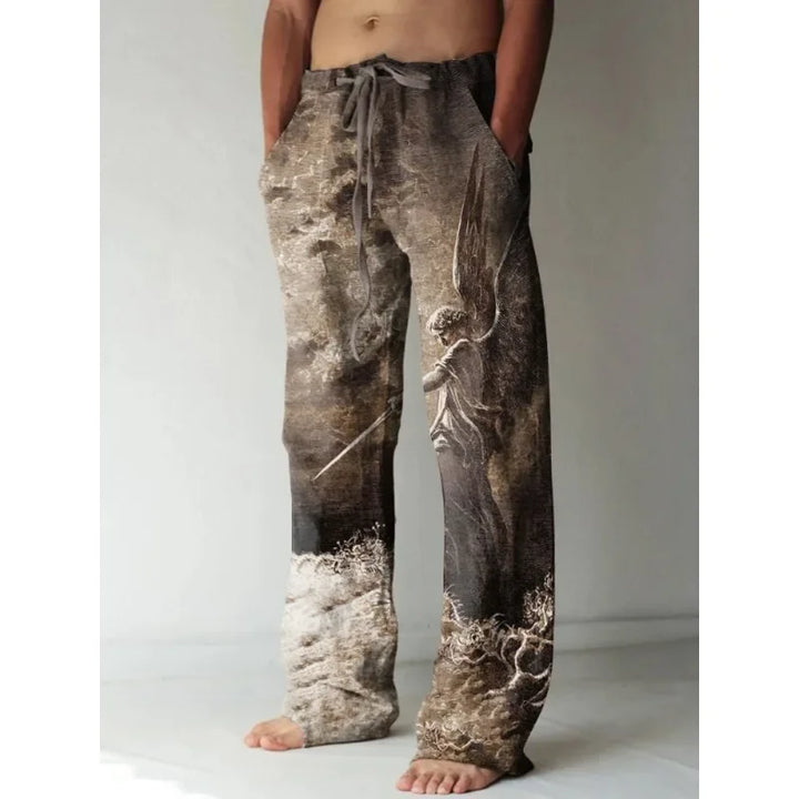 Mens Vintage Renaissance Virgin Mary Printed Casual Pants Art Wide Leg Pants Cool Summer Trousers Streetwear Men Women Clothing
