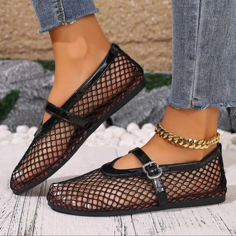 Women Mesh Ballet Flats Fishnet Ballerina Flats Comfortable Round Toe Ballet Shoes Breathable Casual Walking Shoes Zapatos Mujer