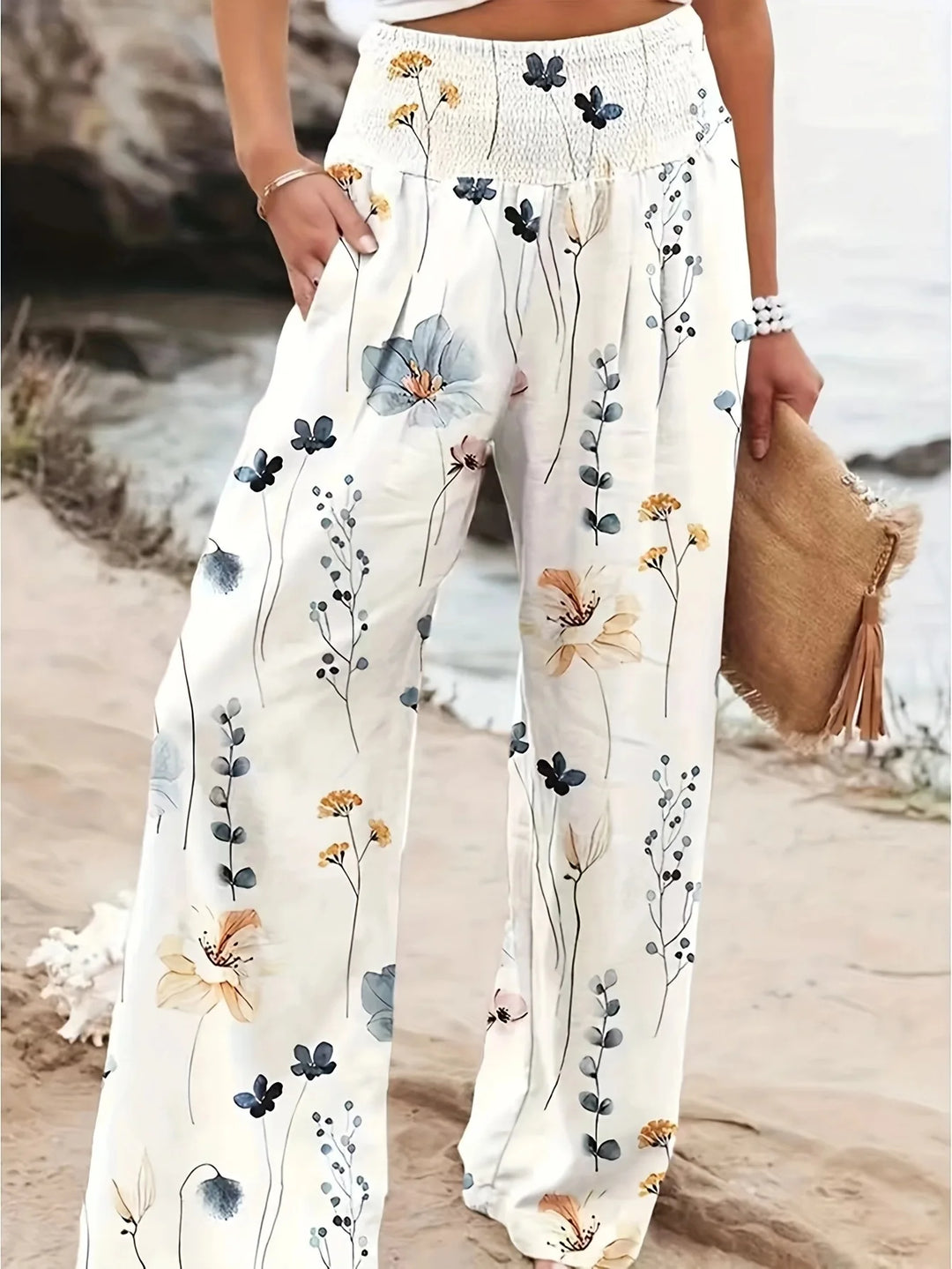 New European and American spring and summer casual wide-leg pants, printed loose-fitting long pants for women, suitable for all