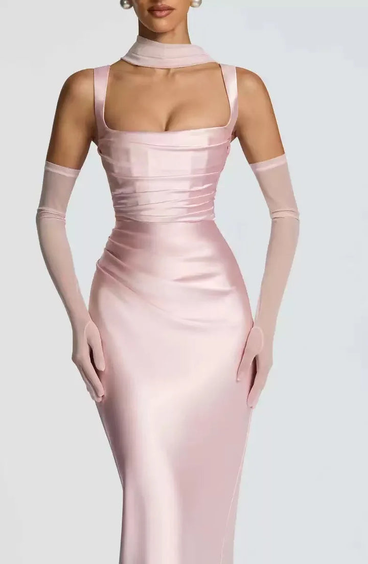 Elegant Women Corset Maxi Dress with Scarf Sexy Prom Gown Party Evening Dress Long Backless Lady Verstidos Chic Wedding Dress
