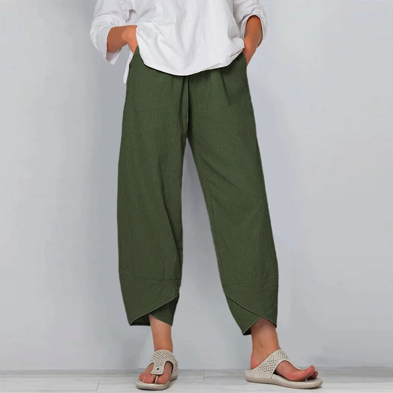 Women Summer Cotton Linen Pants Casual Baggy Harem Pants  Solid Color Elastic Waist Wide Leg Pants Female Loose Trousers  S-5XL