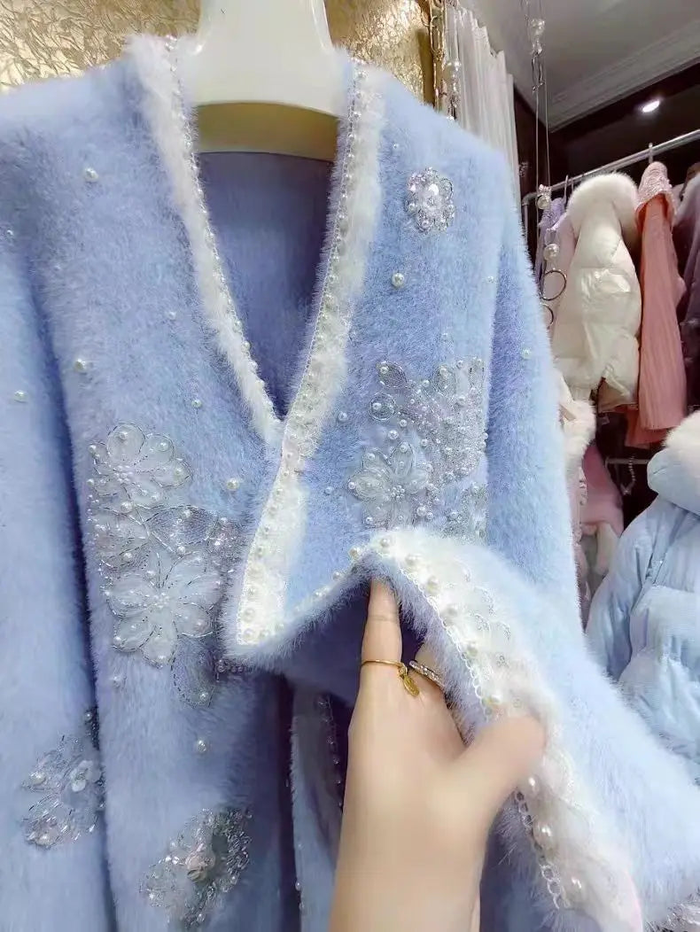New In Winter 2025 Long Thick Knitwear Cardigan Coat for Women Long Sleeve Faux Fur Warm Sweater Jacket Korean Popular Clothes