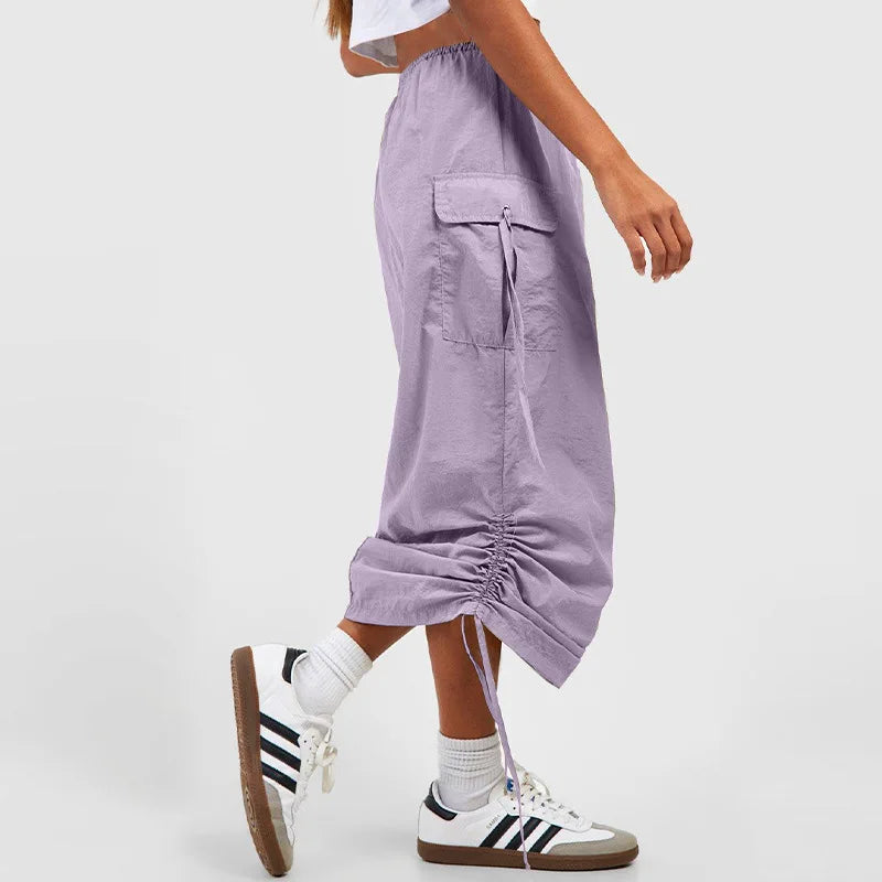 Long Bodycon Sheath Midi Skirt Women Elastic Waist Shirred Ruched Side With Pockets Fashion Streetwear Dating Outfit 2026