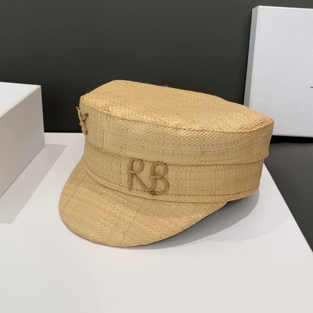 Spring and Summer Cap Newsboy Caps Women Raffia Straw Flat Top Caps