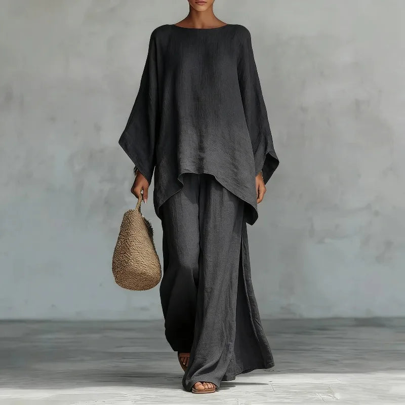 2026 Spring Ladies Loose Shirt Wide Leg Pants Set