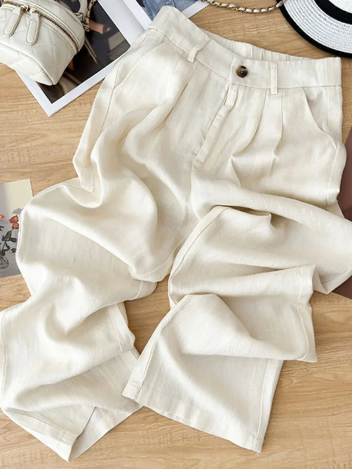 Khaki Linen Wide Leg Pants Women Summer Thin  Casual Loose Drapey Slimming Cotton Linen Long Pants Commute Style High W...