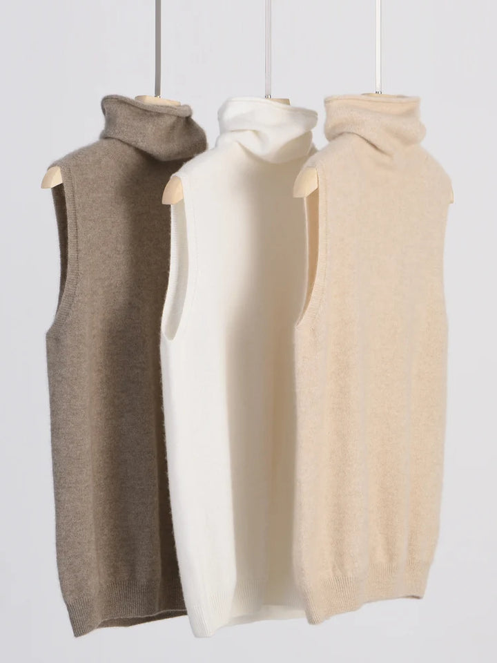 Women 100% Merino Wool Sleeveless Pullovers Turtleneck Sweater Waistcoat Wool Knitwear Spring Autumn Winter Fashion Vest Tops