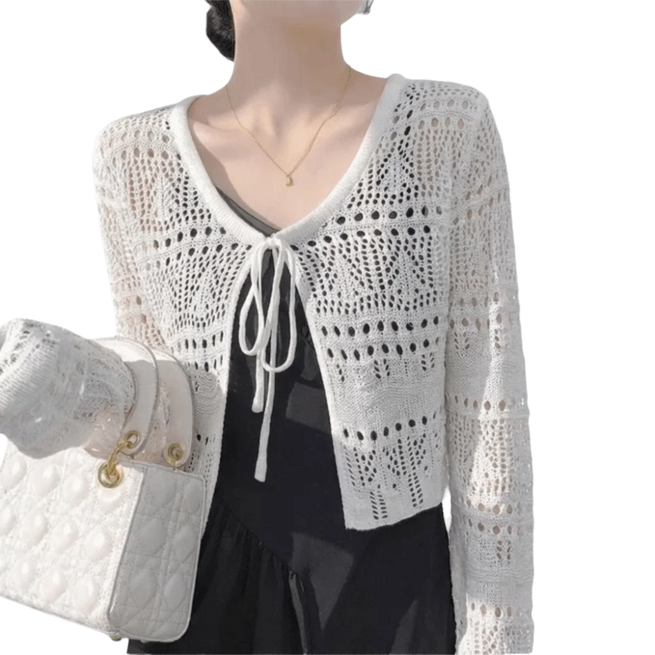 Fashion Hollow Out Knitted Cardigan Thin V-Neck Sun-Proof Tops Long Sleeve Casual Outwear Summer