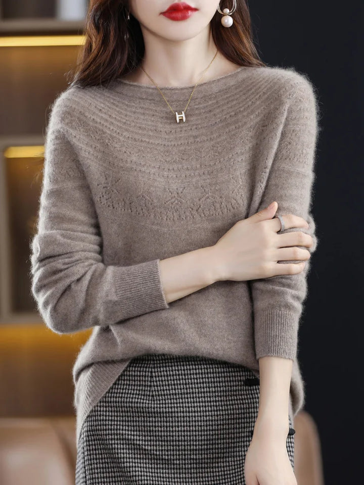 Women 100% Merino Wool Sweater Autumn Winter Pullovers O-Neck Hollow Cashmere Knitwear Female Basic Bottoming Clothing Tops