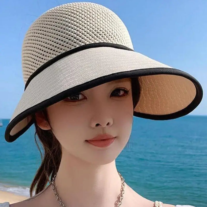 Straw Wide Brim Sun Hat Empty Top for Women UV Protection Lightweight Travel Companion for Beach Sports