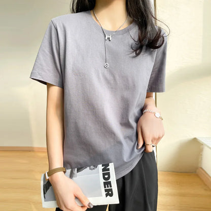 Women T-shirts 2026 Tops Solid Short Sleeve Loose O-neck  Cotton Casual Ladies Shirts Harajuku Korean Summer Woman Tshirts