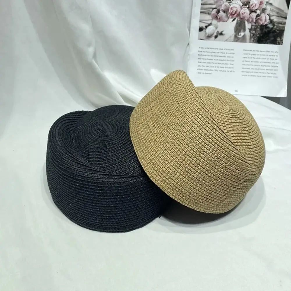Vintage Elegant Straw Pillbox Hat Classic Teardrop Fedora Hat Simple Fedoras Straw Beret Hat Summer Wear