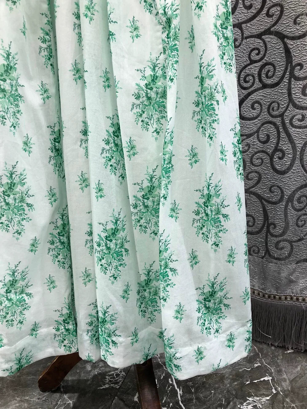 100%Cotton Long Dress 2026 Summer Bohemian Beach Lady Green Leaves Prints Elastic Waist Short Sleeve White Long Maxi Dress