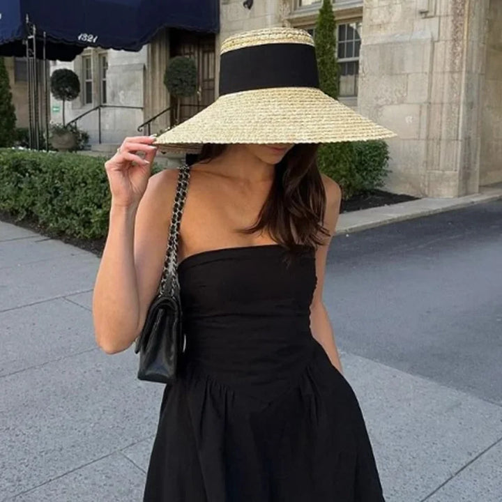 Ladies Straw Hat Sun Fedora Hats Hepburn hat Shiny European American Retro Gold Braided Female Sunshade Flat Sequins Hat gorras